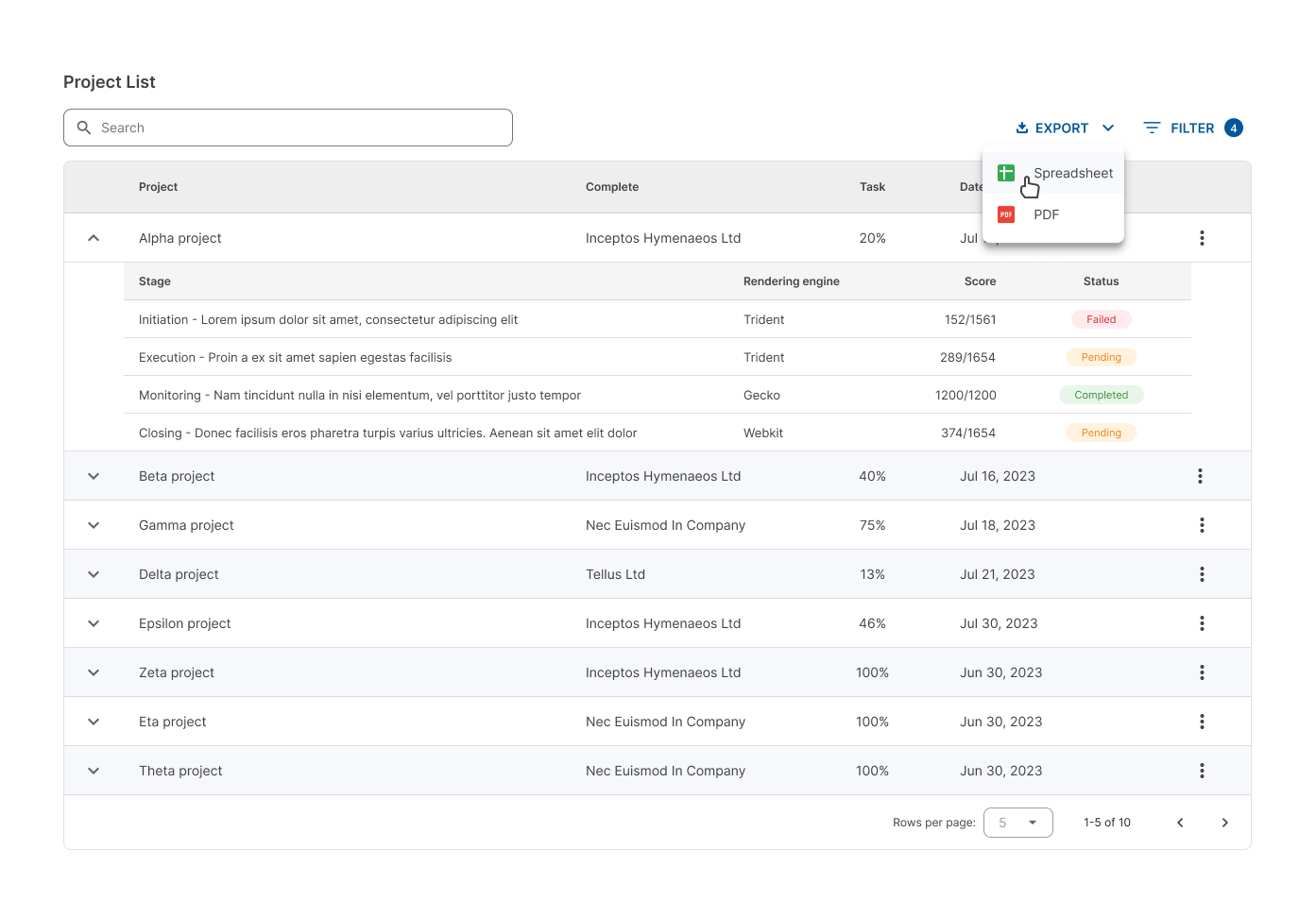 Data Tables anatomy batch actions
