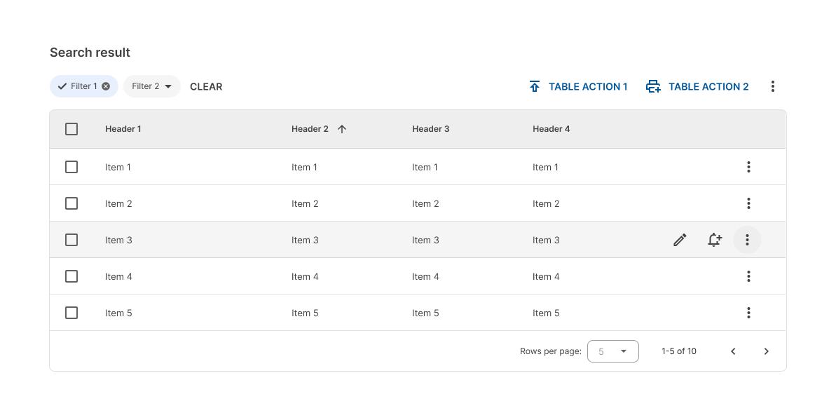 Data Tables filters chips