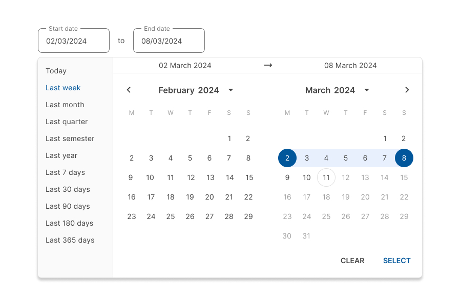 Desktop date range picker