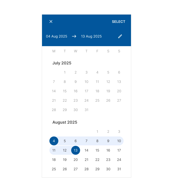 Mobile date range picker